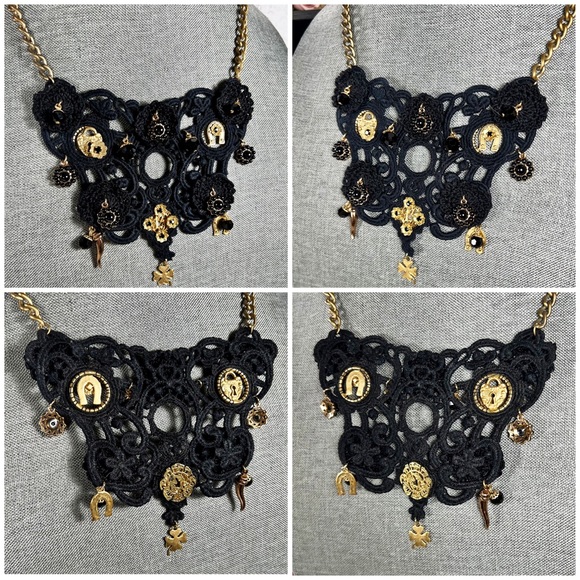 Dolce & Gabbana Rare Crocheted Good Luck Charm Necklace/Bib - Picture 5 of 6